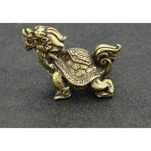 Retro Handmade Mini Copper Statue Mascot Xuanwu Dragon Turtle Decoration Desk Display Bronze Artwork Home Decorations