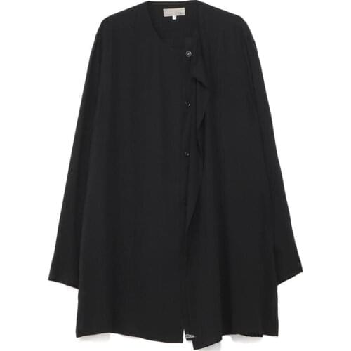 Mens new Yamamoto style rayon spinning lapel left double shirt dark windbreak shirt