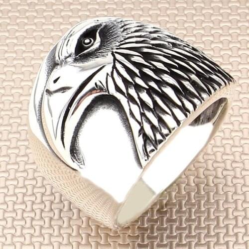 Men Silver Ring With Animal Falcon Motif Made In Turkey Solid 925 Sterling Silver