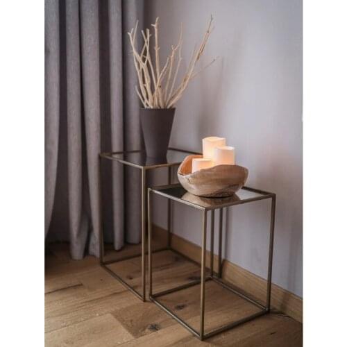 Set of 2 original coffee tables, metal frame , frosted glass 38x38x51 cm