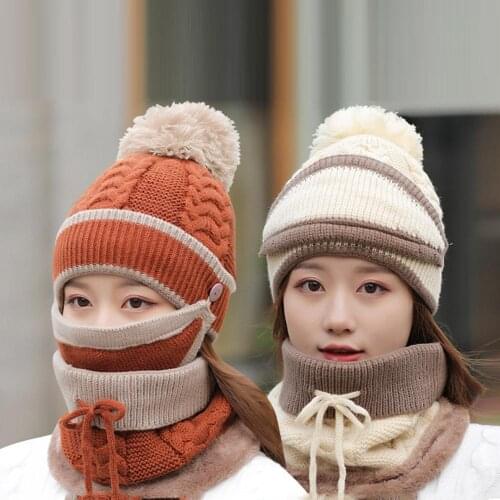 New 3 Anti-fog Hats Women Winter Beanies Velvet Thick Bib Mask Skullies Beanie Hat Dustproof Hats Female Warm knitted Wool Cap
