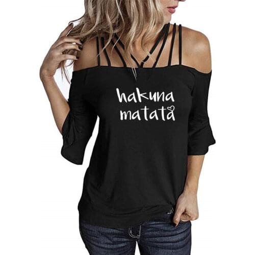 New Summer Women Fashion Hakuna Matata Letter Print Casual Ladies shoulder sling Tops for Women