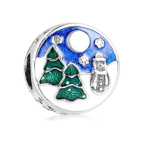 Fits for Pandora Charms Bracelets 100% 925 Sterling-Silver-Jewelry Snowy Wonderland Beads Free Shipping