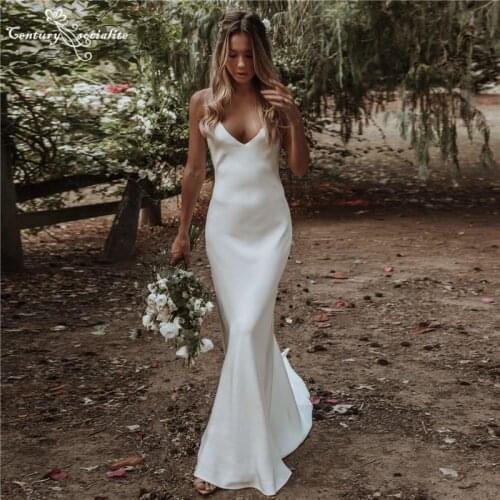 Simple Beach Wedding Dresses Mermaid 2021 Spaghetti Straps Backless Bohemian Bride Dress Boho Bridal Gowns Vestido De Noiva