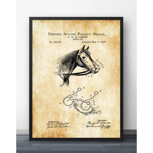 Horse Briddle Bit Patent Blueprint Wall Art Paint Wall Decor Canvas Prints Canvas Art Poster Oil Paintings No Frame