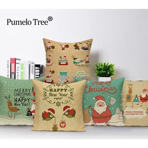 Christmas Cushion Cover Home Textile Santa Claus Pattern Square Pillow Case Sofa Decorative Pillow Christmas Almofadas Cojines