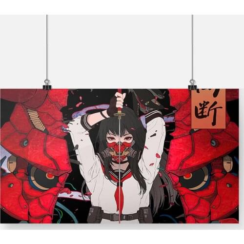 Samurai anime high school girl katana oni mask Poster Framed Wooden Frame Canvas Painting Wall Art Decor Home Decoration Prints
