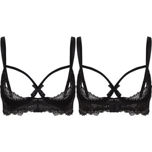 Sexy Women See Through Sheer Lace Lingerie Adjustable Spaghetti Shoulder Straps Half Cups Underwired Bra Tops Bondage Lingerie