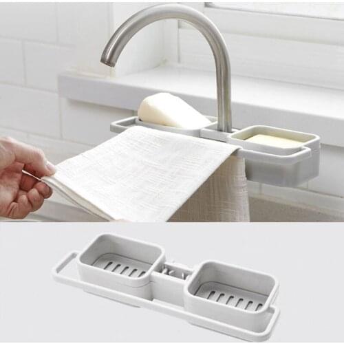 Plastic Kitchen Organizer Faucet Drain Storage Rack Sink Dish Cloth Sponge Holder Rack Bathroom Towel Soap Storage Box Shelf