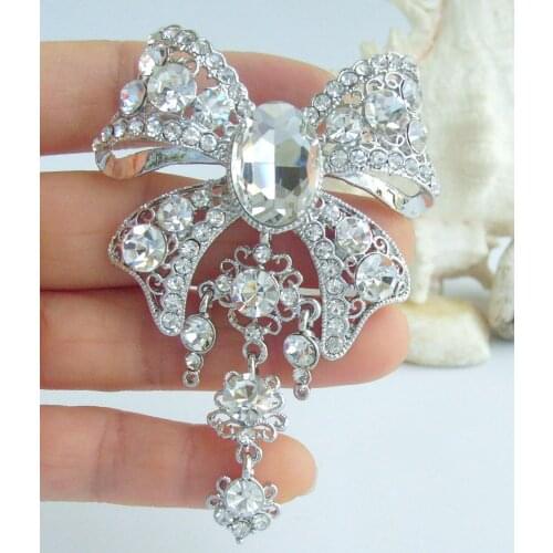 Wedding Rhinestone Crystal Bowknot Brooch Pin Pendant EE04503C2