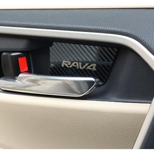 Carbon Fiber Car Interior Door Handle Bowl Cover Patch Protector Sticker for Toyota RAV4 2019 2020 2021 Accessories Styling