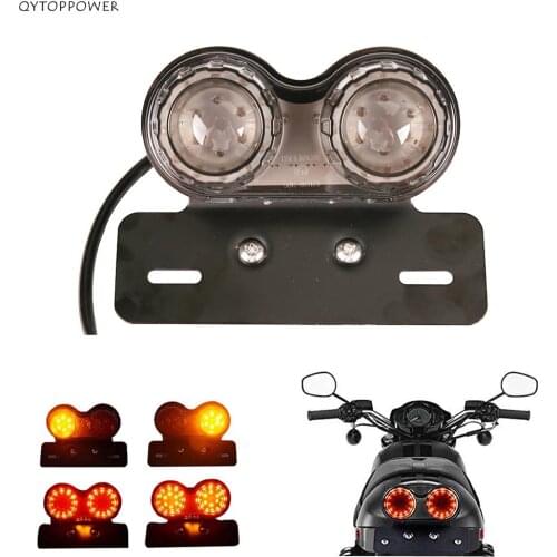 12V Universal Motorcycle Signal Lights Twin Dual Motorbike Taillight Rear Lamp License Plat LED Integrated Tail Light