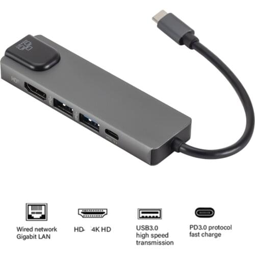 4K USB C Hub to Gigabit Ethernet Rj45 Lan 5 in 1 USB Type C Hub Adapter for Mac book Pro Thunderbolt 3 USB-C Charger PD