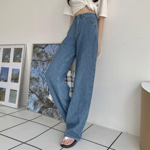 Zoki Vintage Women Jeans Straight Washed Loose Baggy Jeans Casual High Waist Fall 2021 Streetwear Blue Full Denim Pants