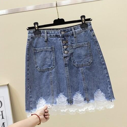 4Xl Lace Mini Denim Ripped Female Plus Large Size Oversized WomenS Skirts Clothes 2021 Spring Summer Style Autumn Vintage