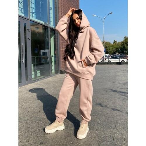 2021 Tracksuit Women Two Piece Set Casual Fleece Winter Sets y2k ensemble femme jogging Long Sleeve Hoodie Sport Pants Lady Suit