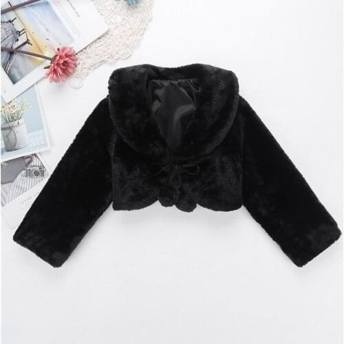 Winter Baby Girls Birthday Faux Fur Long Sleeve Coat With 2 Ribbons Pompon for Flower Girls Dress Jacket Kids Wedding Party Wrap