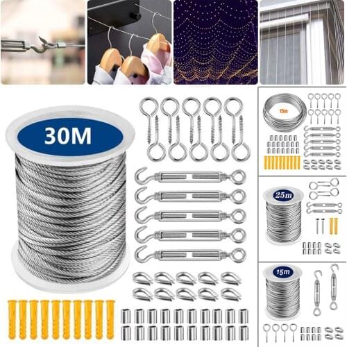 1set Wire Rope Kit Flexible Wire Rope Soft Cable Stainless Steel Multifunctional Cable Tent Hanging Clothesline Diameter 2mm