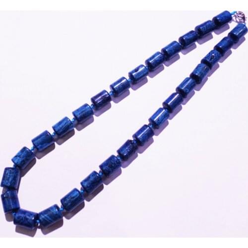 1 Strand/28Pcs Best Gift 13x10mm Fashion Jewelry Blue Crazy Lace Agate Cylindrical Shape Unisex Pendant Necklace Length 210mm