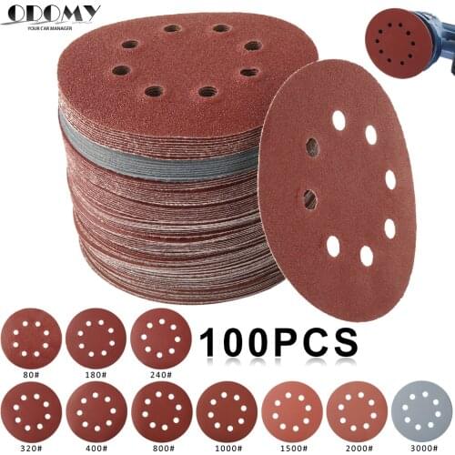 100pcs 125mm Sandpaper Round Shape Sanding Discs Hook Loop Sanding Paper Buffing Sheet Sandpaper 8 Hole Sander Polishing Pad