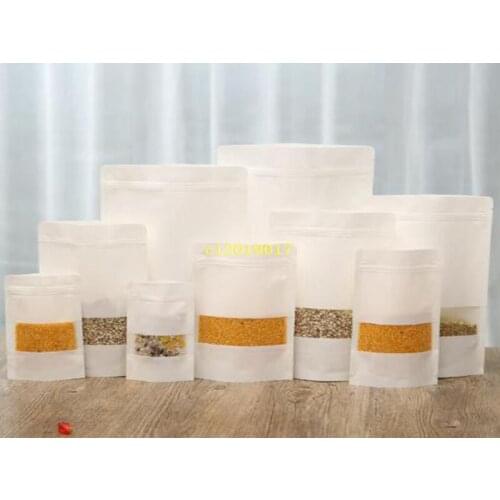 2000Pcs/Lot White Kraft Paper Mylar Doypack Bag Food Tea Snack Package Storage Bags Stand Up Packaging
