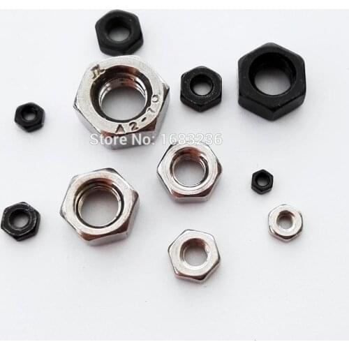 50pcs 304 Stainless steel Black 8.8 class steel Metric Thread Hex Hexagonal Head Full Nut For Screw M1.4 M1.6 M2 M2.5 M3 M4 M5M6