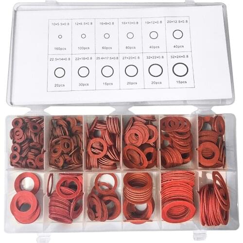 600pcs/set 10x5 10x6 10x7 12x8 Steel Flat Pad Insulation Washers Red Paper Meson Gasket Spacer Insulating Spacers Kit 150pcs/set