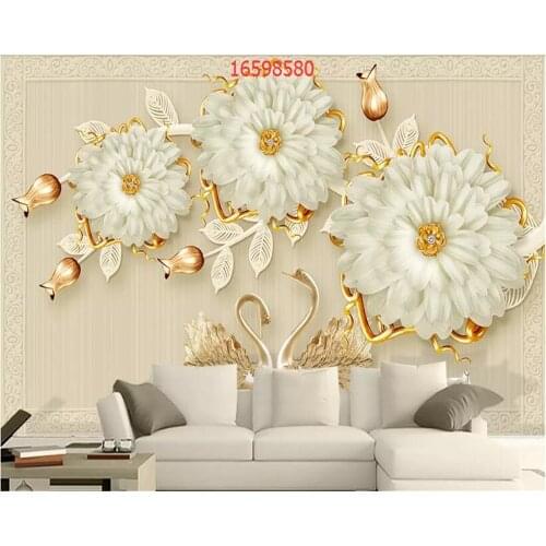 Beibehang Nach größe High-end luxus HD 3D drei-dimensional geprägte schmuck blumen weichen paket box TV hintergrund tapete