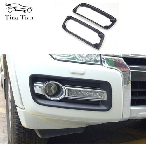 2pc Black matte Front fog lamp cover Car Accessories fit for Mitsubishi PAJERO 2007 -2019 Car Front fog lamp styling