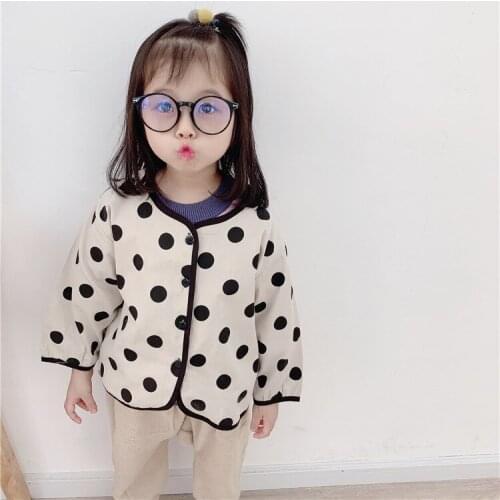 Autumn And Winter New Korea Childrenswear Children Dark Beige Polka Dot Coat Children