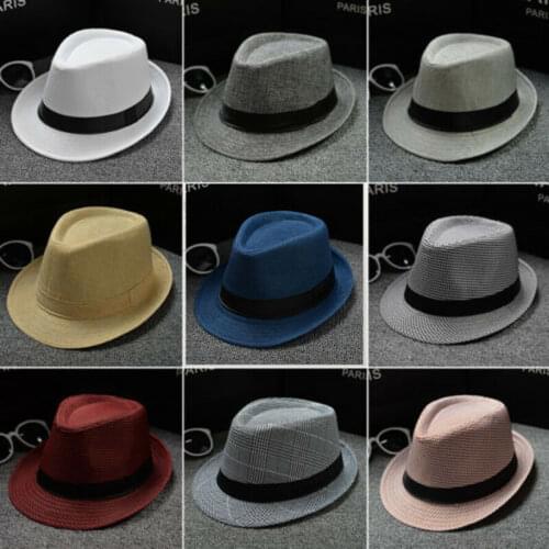 Women Men Summer Beach Trilby Fedora Straw Dress Hat Wide Brim Beach Cap Night Party Club Sun Hat