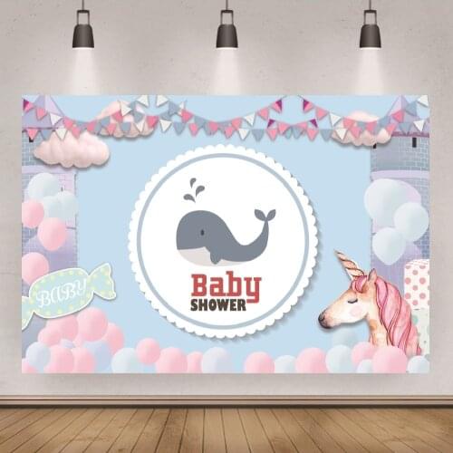 Baby Whale Unicorn Candy Balloons Photography Backgrounds Decor Baby Shower 1st Birthday Party Backdrops Photo Studio Banner