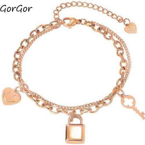 GorGor Bracelets Women Stainless Steel Pattern Key-lock-smiley Pendant Cute Style Simplicity Temperament Jewelry TS-1098