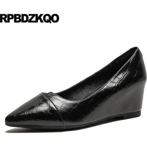 Customized hidden medium heels genuine leather italian yellow size 4 34 pointed toe 2019 pumps brand designer shoes women black