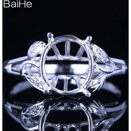 BAIHE Solid 14K White Gold Certified Oval cut Wedding Women Vintage Fine Jewelry Elegant unique Semi Mount Ring
