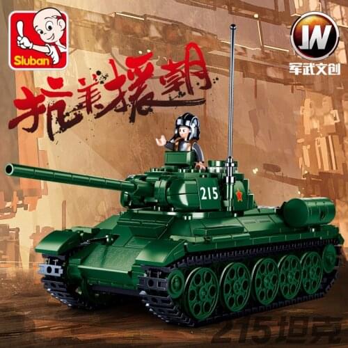 DIY SLuban WW2 0982215 Tank Car Childrens Puzzle Boy Assembling And Inserting Building Block Model Toys For Children