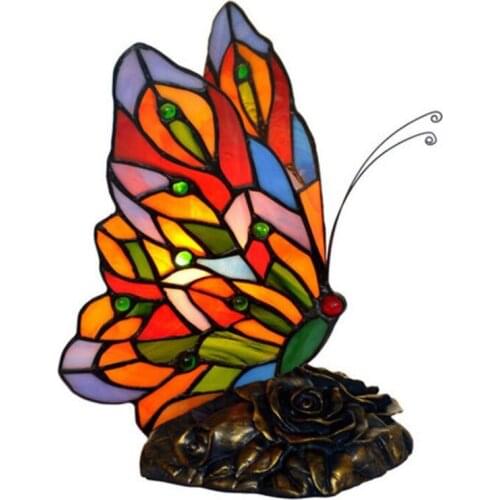 Creative Colorful Glass Tiffany Butterfly Table Lamp for Foyer Bed Room Bar Apartment Glass Reading Night Light H 22cm 1075