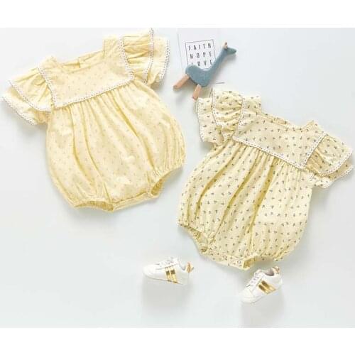 Summer Baby Girls Clothes Baby Bodysuit Cute Sweet Lace Short Sleeve Triangle Jumpsuit Infant Baby One-piece Outfits