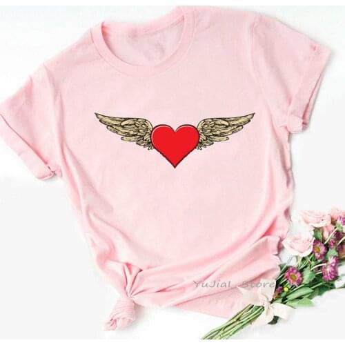 2021 Hot Sale Love Angel Wings Print Tshirt Women Funny T Shirt Femme Harajuku Shirt Summer Fashion T-Shirt Female Tops