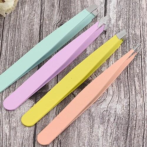 Fashion Girl Steel Eyebrow Tweezer Set Color Slant Tip Point Tip Flat Tip Tweezers For Hair Removal Eyebrow Pliers