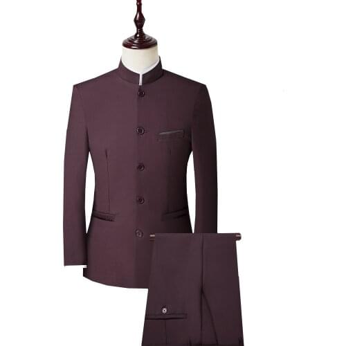 Men 3 Piece Suit (Jacket+Pant+Vest) Chinese Style Stand Collar Suit Male Wedding Groom Slim Fit Plus Size 4XL Blazer Set Tuxedo