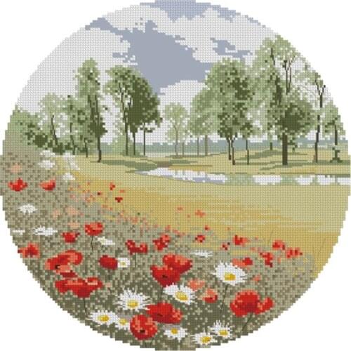 Cross-Stitch Cotton Set with 11CT Printed Chinese Embroidery Material Package Scenery Summer Meadow
