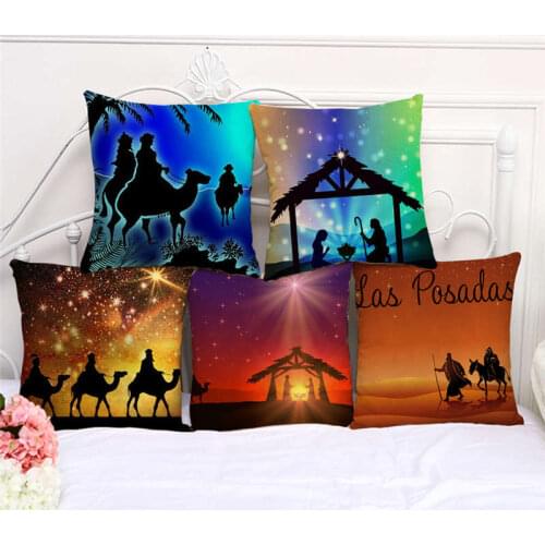 Throw Pillow Cases Merry Christmas Nativity Cushion Cover 45x45cm Home Living Room Decoration Linen/Cotton Pillowcover Decor