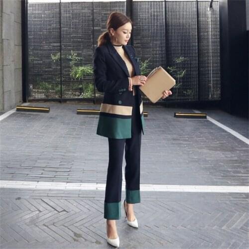 Spring and autumn womens new long paragraph color suit suit Korean fashion Slim jacket+ Trousers
