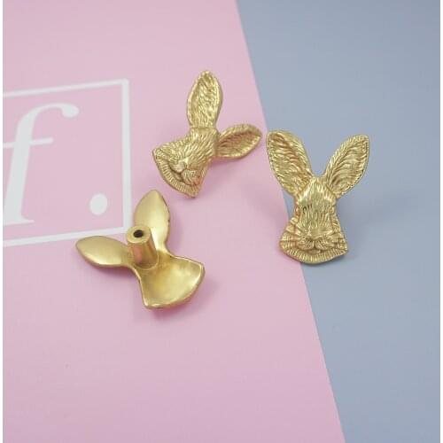 Solid Brass Rabbit Shape Cabinet Handles Gold Knobs for Drawer Dresser Closet Creative Furniture Handle Home Decor