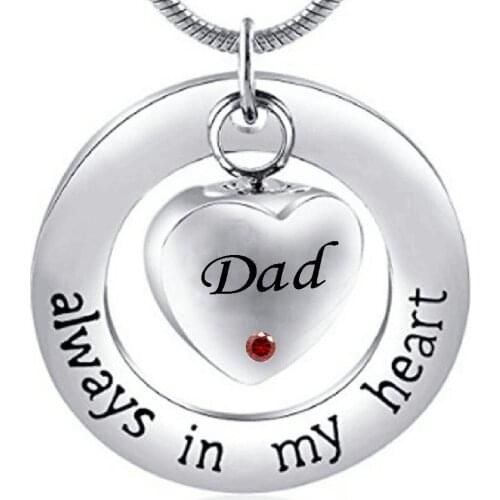 Dad Always in My Heart Ashes Urn Necklace Keepsake Cremation Pendant Jewelry