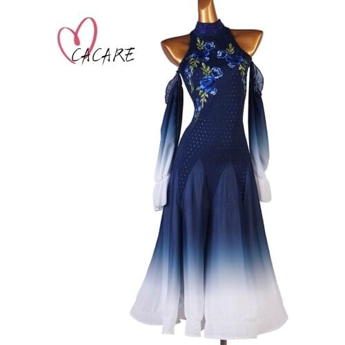 Ballroom Dress Dance Competition Dresses Standard Tango Waltz Modern Costume Women Customize D1018 Mesh Sleeve Big Sheer Hem