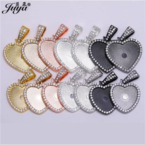 70PCS 25/30mm Heart Pendant Base Rhinestone Charm Alloy Tray DIY Jewelry Making For Hip Hop Necklaces Keychains Crafts Findings