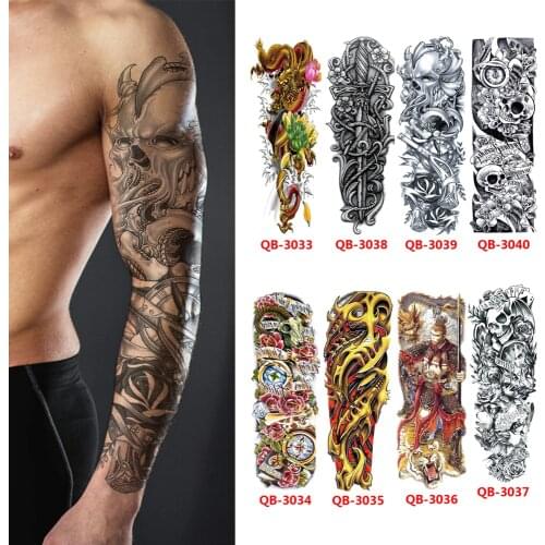 Full Arm Fake Tatoos For Men Waterproof Temporary Tattoo Large Size Sleeve Sticker Henna Skeleton Transfer Tattoos Makeup Tools