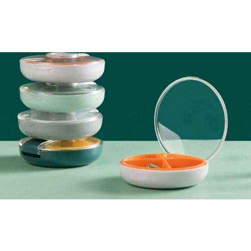 Portable Sealed Pill Box, Compact Round Shape With Tablet Cutter, Small Medicine Storage Box For Business Travel